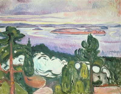 Oslofijord - Plage du Nord (Paysage avec chemin de fer, train, fumée) 1910 - Edvard Munch